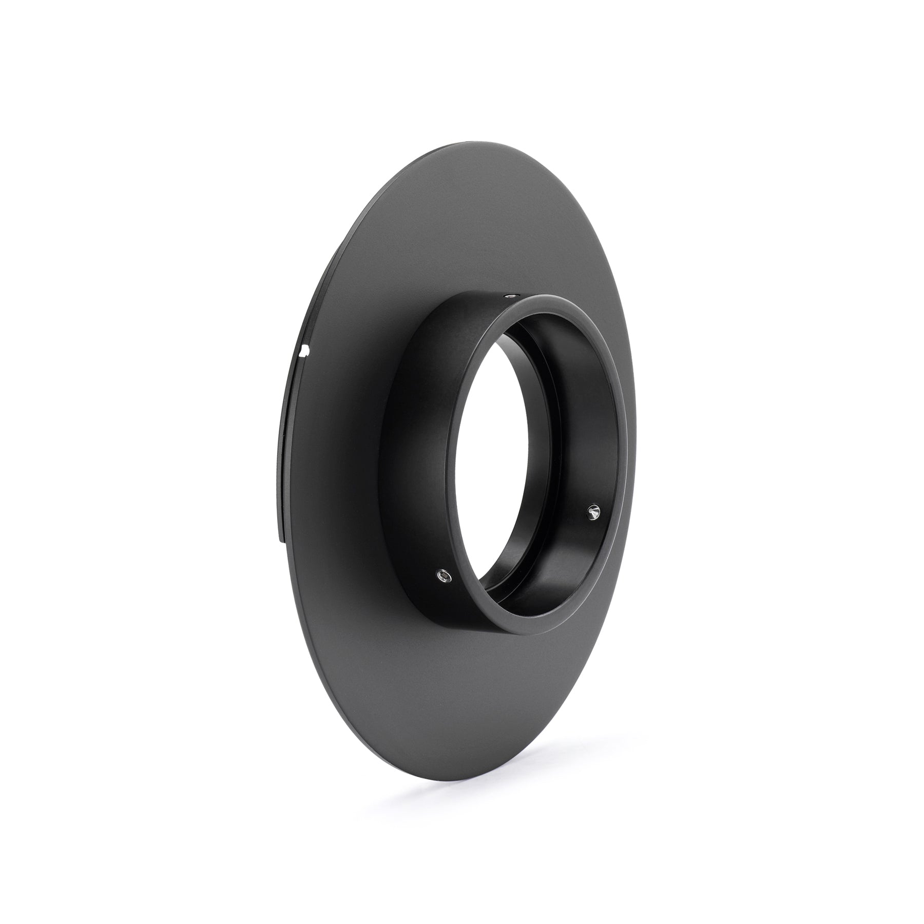 Photo of ARCA-SWISS Pico Lens Board Rodenstock 105 mm. A three-quarter front view of the ARCA-SWISS Pico round lens board for the Rodenstock 105 mm lens. ARCA-SWISS USA.  SKU:  010910