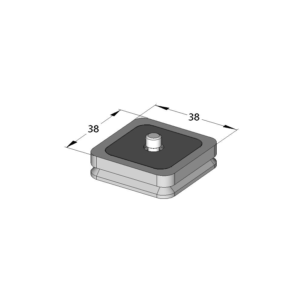 Illustration of ARCA-SWISS Camera Plate Classic Universal Square showing dimensions. Universal fit for cameras or accessories with 1/4”-20 screw socket. From ARCA-SWISS USA.  SKU:  802208