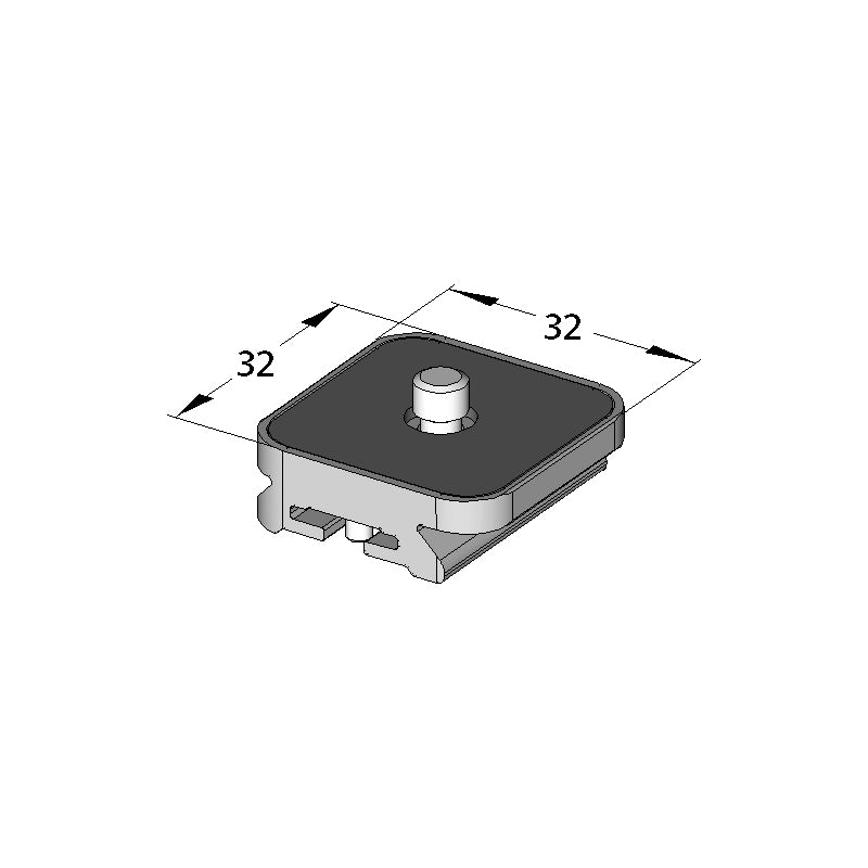 Illustration of ARCA-SWISS Camera Plate monoball®Fix 32 Universal, showing dimensions. 1/4”-20 screw. Universal use - fits compact and mirrorless cameras without registration index holes. From ARCA-SWISS USA.  SKU:  802260