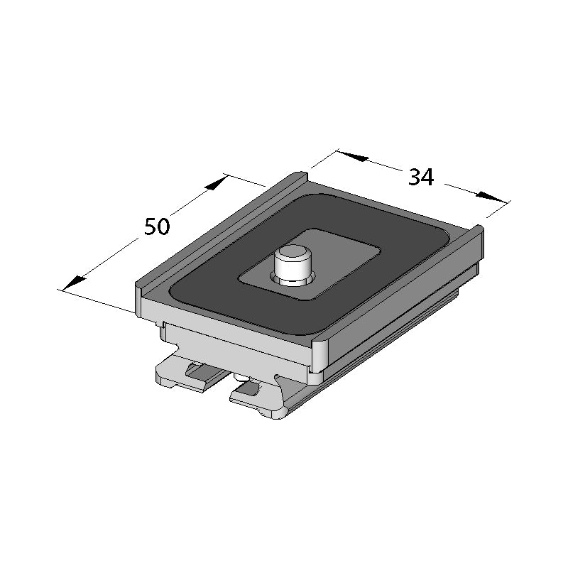 Illustration of ARCA-SWISS Camera Plate monoball®Fix Hasselblad Variokit, showing dimensions. ARCA-SWISS monoball®Fix 26 mm dovetail. 1/4”-20 screw. Anti-twist raised edges with a rubberized top surface. From ARCA-SWISS USA.  SKU:  802292
