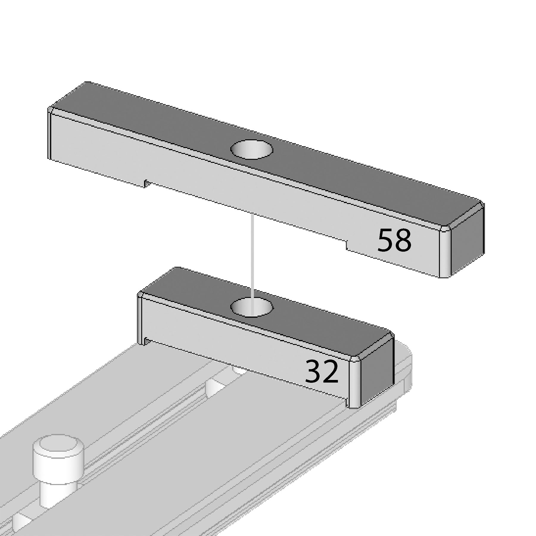 Illustration of ARCA-SWISS Stop-plate Anti-twist Kit, showing dimensions. For existing ARCA-SWISS Classic or monoball®Fix plates with 2 screws or more only. 2 1/4”-20 screws provided in kit. Recommended for monoball®Fix plates 802283 or 802284, and Classic plates 802231 or 802232.  or From ARCA-SWISS USA.  SKU:  802295