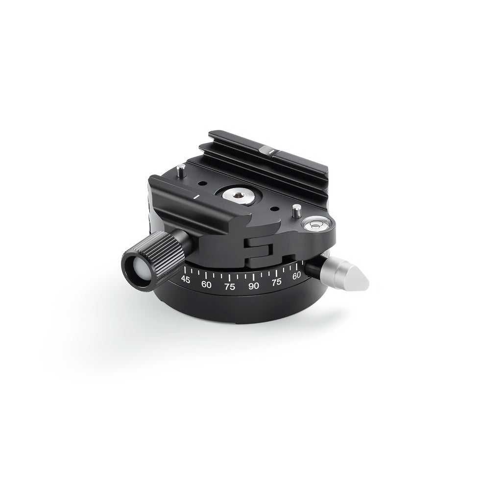 Photo of ARCA-SWISS Classic Panoramic Quickset Device. Panoramic base with built-in quick release. 360° panning with locking lever. Compatible with 3/8”-16 thread and comes with a 1/4”-20 bushing adapter. From ARCA-SWISS USA.  SKU:  802310.3