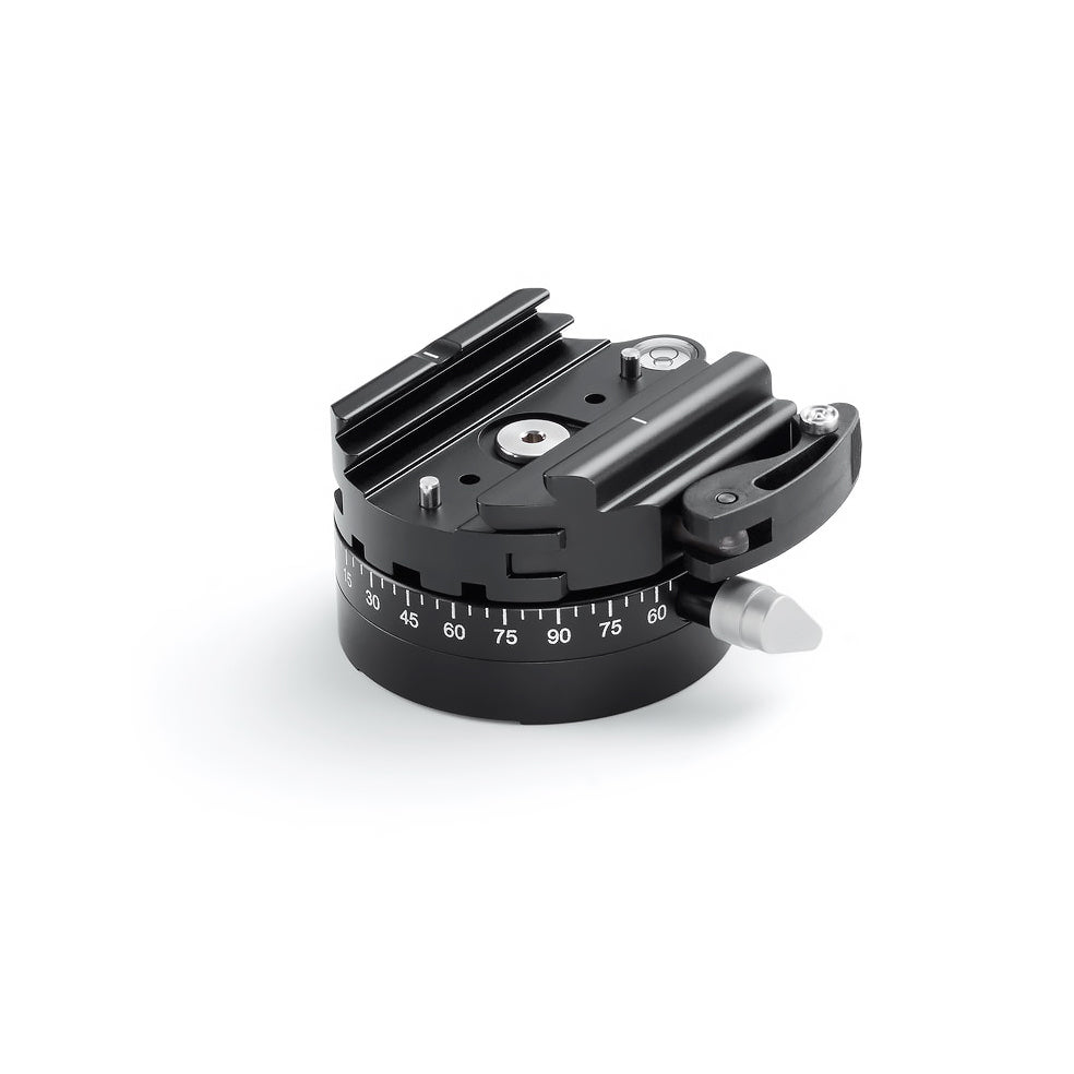 Photo of ARCA-SWISS flipLock® Panoramic Quickset Device. Panoramic base with built-in quick release. 360° panning with locking lever. Compatible with 3/8”-16 thread and comes with a 1/4”-20 bushing adapter. From ARCA-SWISS USA.  SKU:  802310.4