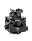 Photo of ARCA-SWISS C1 Cube gp geared tripod head with flipLock® quick release, quartering view showing 30 degrees of tilt in each axis. Featuring gear-driven, self-locking micro-metric controls. From ARCA-SWISS USA. SKU: 8501300.1
