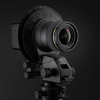 A Pico view camera with ARCA 30 lens, attached to Core 75 geared tripod head, shown against a dark studio background.