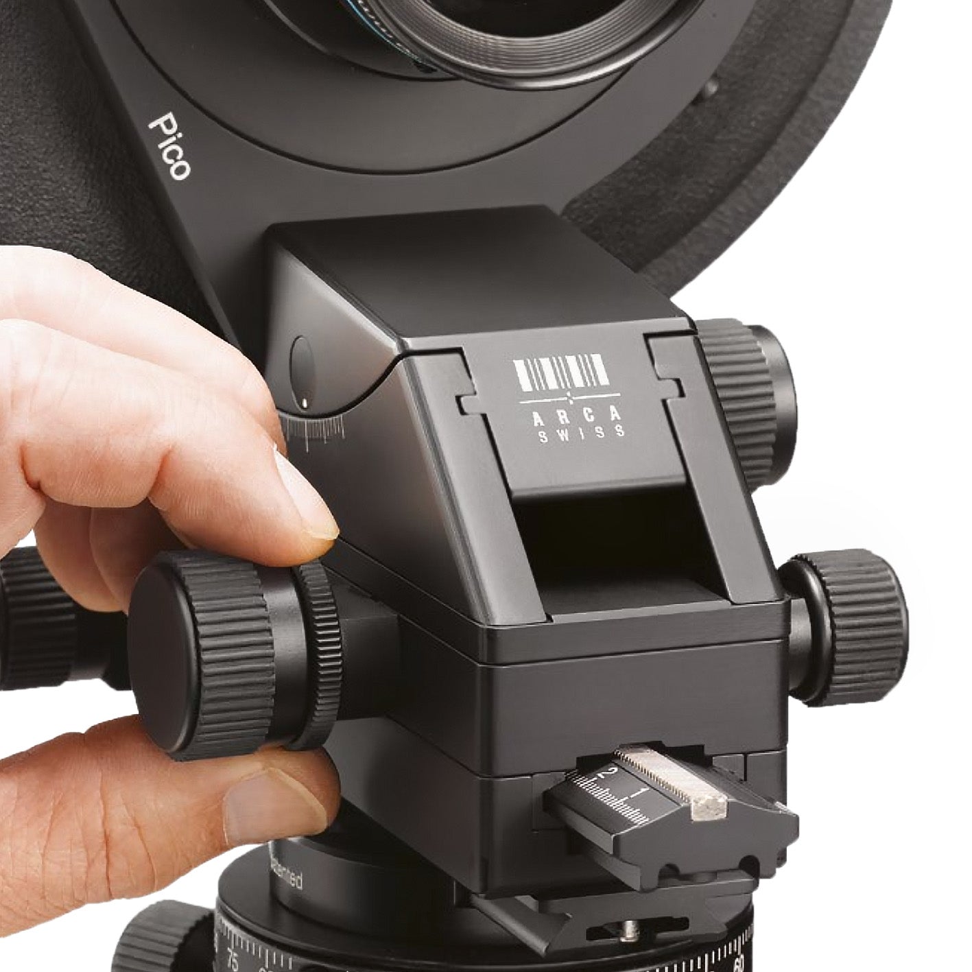 Closeup view of a user adjusting the Pico view camera FFD calibration ring.