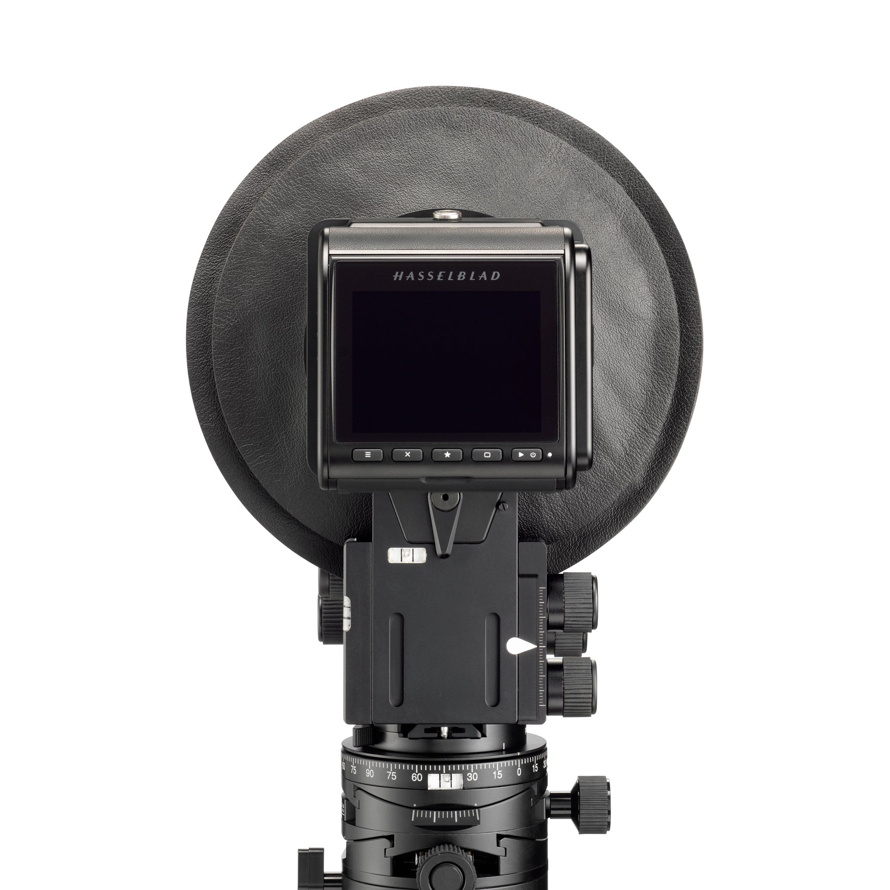 Rear view of the Arca-Swiss Pico camera system with a Hasselblad V digital back.
