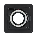 Photo ARCA-SWISS Lens Board Canon, Aperture Control, with front view. Mounts Canon lenses to ARCA-SWISS 6x9 cameras. Compatible with ARCA-SWISS M-Line and F-Line 6x9 cameras. Compatible with R-Line cameras using the R-Line aperture control adapter kit. From ARCA-SWISS USA. SKU: 091020