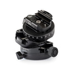 Photo of ARCA-SWISS Core 75 Leveler geared tripod head with flipLock® quick release, quartering view, featuring base and top panning, and micro-metric movements of +/- 15° in the X/Y axes. From ARCA-SWISS USA. SKU: 860113