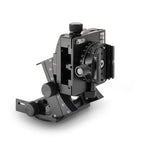 Photo of ARCA-SWISS C1 Cube gp geared tripod head with Classic quick release opened to the 90 degree vertical orientation position, quartering view. Featuring gear-driven, self-locking micro-metric controls. From ARCA-SWISS USA. SKU: 8501003.1