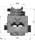 Illustration of ARCA-SWISS C1 Cube gp geared tripod head with flipLock® quick release dimensions, with specifications for height, width, and weight. Featuring micro-metric geared panning or manual free panning. From ARCA-SWISS USA. SKU: 8501300.1