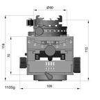 Illustration of ARCA-SWISS C1 Cube gp geared tripod head with flipLock® quick release dimensions, with specifications for height, width, and weight. Featuring micro-metric geared panning or manual free panning. From ARCA-SWISS USA. SKU: 8501300.1