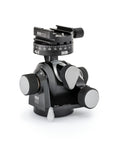 Photo of ARCA-SWISS D4 geared tripod head with Classic quick release, 3/4 front view, featuring manual and geared movements, and dual panning mechanisms. From ARCA-SWISS USA. SKU: 870103