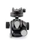 Photo of ARCA-SWISS D4 geared tripod head with flipLock® quick release, front view, featuring manual and geared movements, and dual panning mechanisms. From ARCA-SWISS USA. SKU: 870104