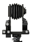ARCA-SWISS M-Two Medium format View Camera with side view, featuring a modular and expandable system, triaxial yaw-free movements and ARCA-SWISS Micro-Orbix® tilt. From ARCA-SWISS USA. SKU: 0143692-OC