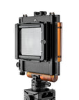 Photo of ARCA-SWISS RL3di Technical Camera with quartering view, featuring a modular and expandable system, geared axis tilt built into the camera body, a helical focusing mechanism and smooth positive friction. From ARCA-SWISS USA. SKU: 017045.1