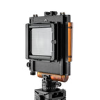 Photo of ARCA-SWISS RL3di Technical Camera with quartering view, featuring a modular and expandable system, geared axis tilt built into the camera body, a helical focusing mechanism and smooth positive friction. From ARCA-SWISS USA. SKU: 017045.1