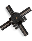 Photo of ARCA-SWISS X-Table geared macro and positioning tripod head accessory, overhead view. Versatile and portable. Made with ARCA-SWISS modular view camera components. Micro-metric, self locking, gear-driven movements. Inner friction control ring. Quick release can be rotated 90°. From ARCA-SWISS USA. SKU: 802331