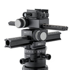Photo of ARCA-SWISS X-Table geared macro and positioning tripod head accessory mounted on Core 60 Leveler tripod head. Versatile and portable. Made with ARCA-SWISS modular view camera components. Micro-metric, self locking, gear-driven movements. Inner friction control ring. Quick release can be rotated 90°. From ARCA-SWISS USA. SKU: 802331
