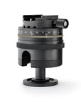 Photo of ARCA-SWISS monoball® p1+ clicPan® tripod head with quartering view, featuring low profile variable interval rotator, patented aspheric monoball®, three locking mechanisms, 90° tilt and 360° top panning. From ARCA-SWISS USA. SKU: 801157