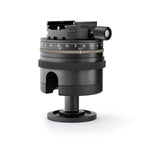 Photo of ARCA-SWISS monoball® p1+ clicPan® tripod head with quartering view, featuring low profile variable interval rotator, patented aspheric monoball®, three locking mechanisms, 90° tilt and 360° top panning. From ARCA-SWISS USA. SKU: 801157