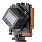 ARCA-SWISS RotaMount with digital back seated, installed on Rm3di technical camera, 3/4 view