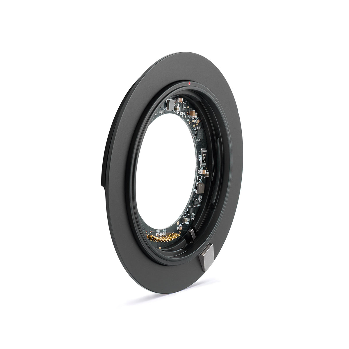 ARCA-SWISS Pico lens board Hasselblad H, showing circular opening and electronic contacts. SKU 010909