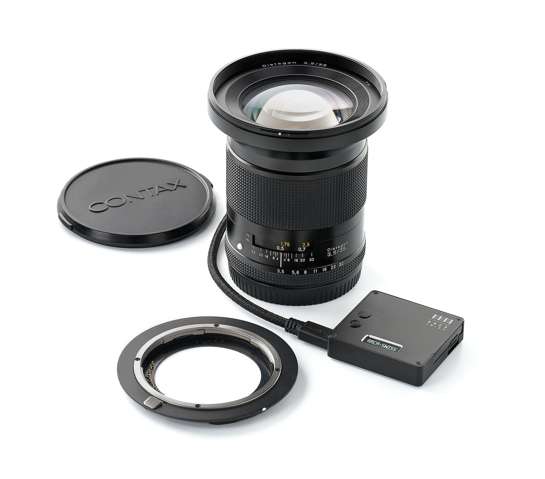 Contax 645 35mm lens with Pico aperture control module and bayonet mount lens board for Arca-Swiss Pico system