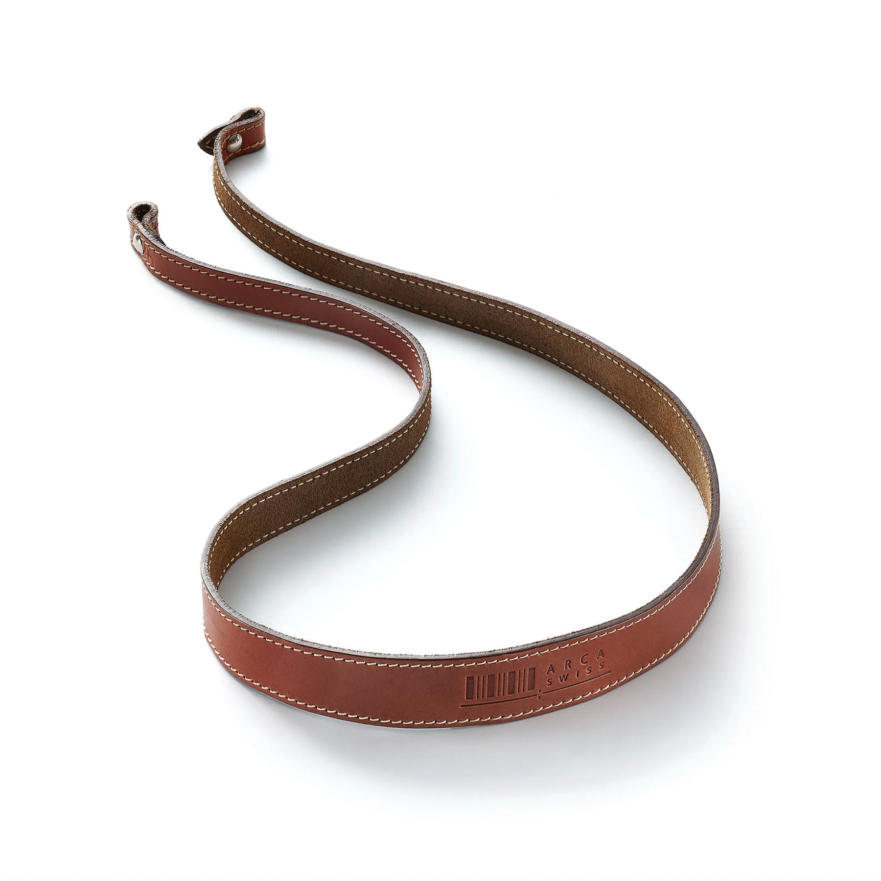 Genuine leather R-line camera shoulder strap on a white background