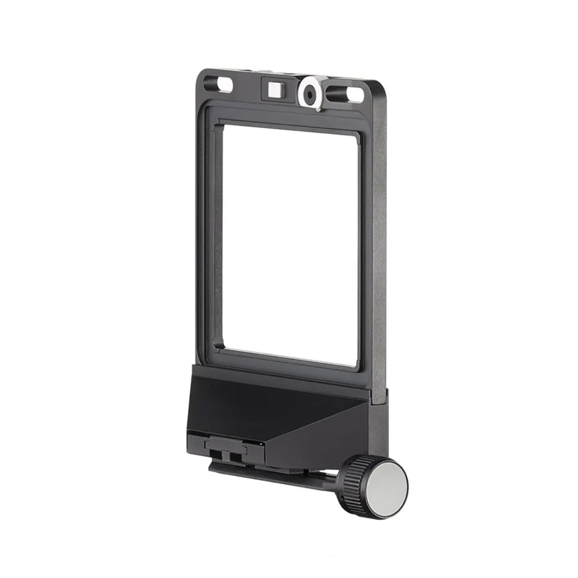 The Universalis front format frame camera part with black anodized aluminum construction and the featured Micro-Orbix geared tilt mechanism.