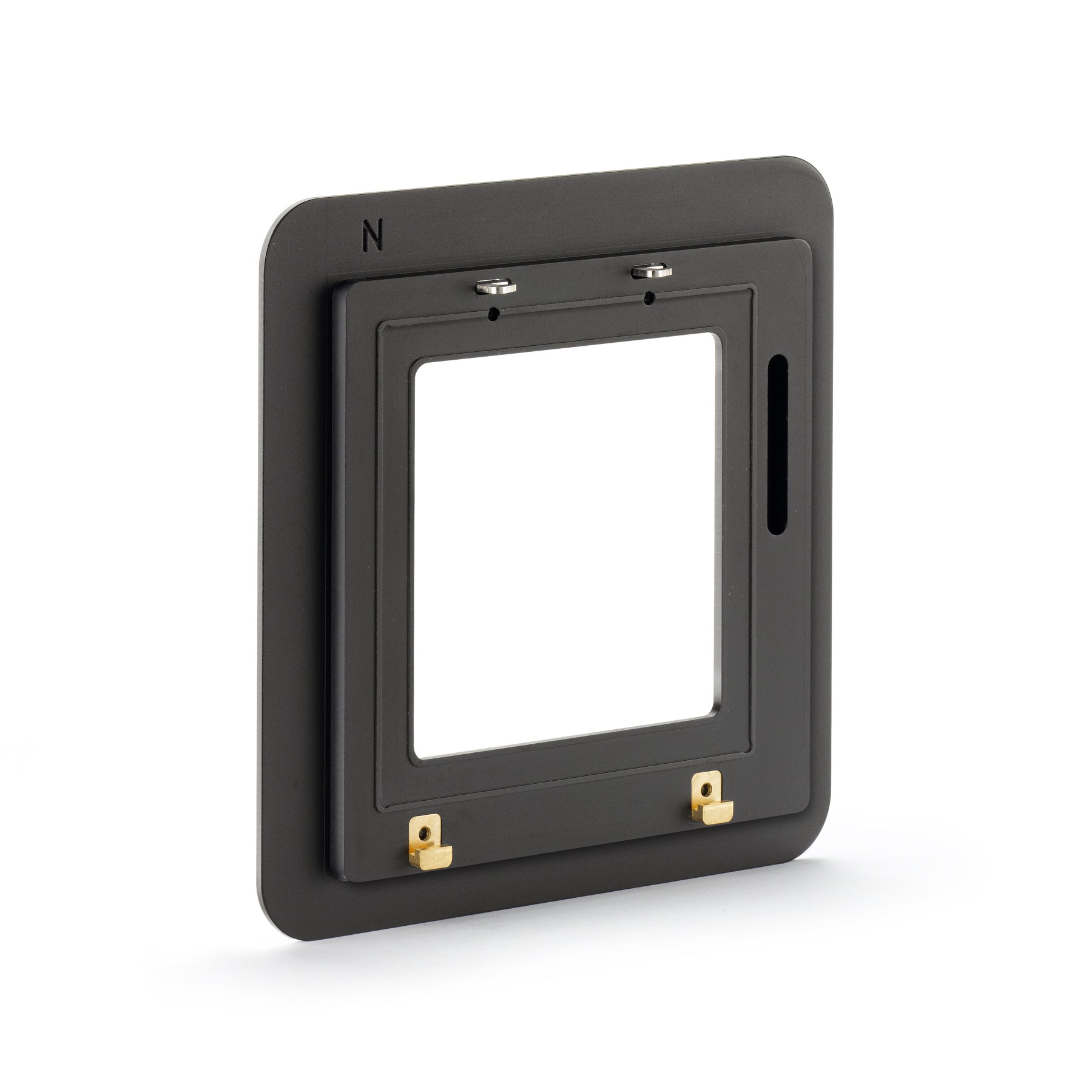 ARCA-SWISS Adapter Hasselblad V 6x9 mounting plate for digital backs, quarter view. Compatible with F-Line, M-Line, and R-Line 6x9 cameras.
