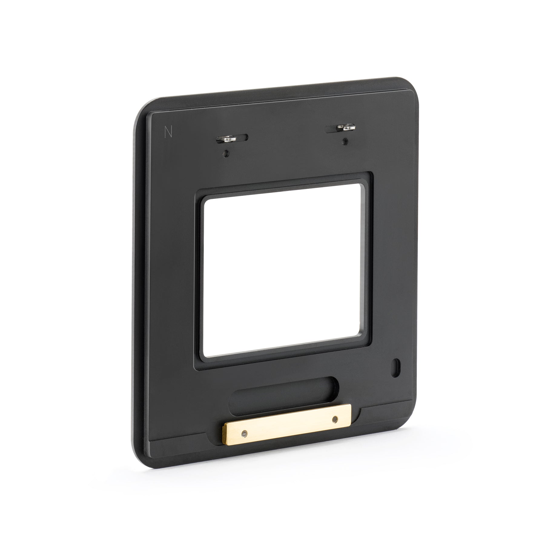 ARCA-SWISS Adapter 6x9 mounting plate for Phase One digital backs, quarter view. Compatible with F-Line, M-Line, and R-Line 6x9 cameras.