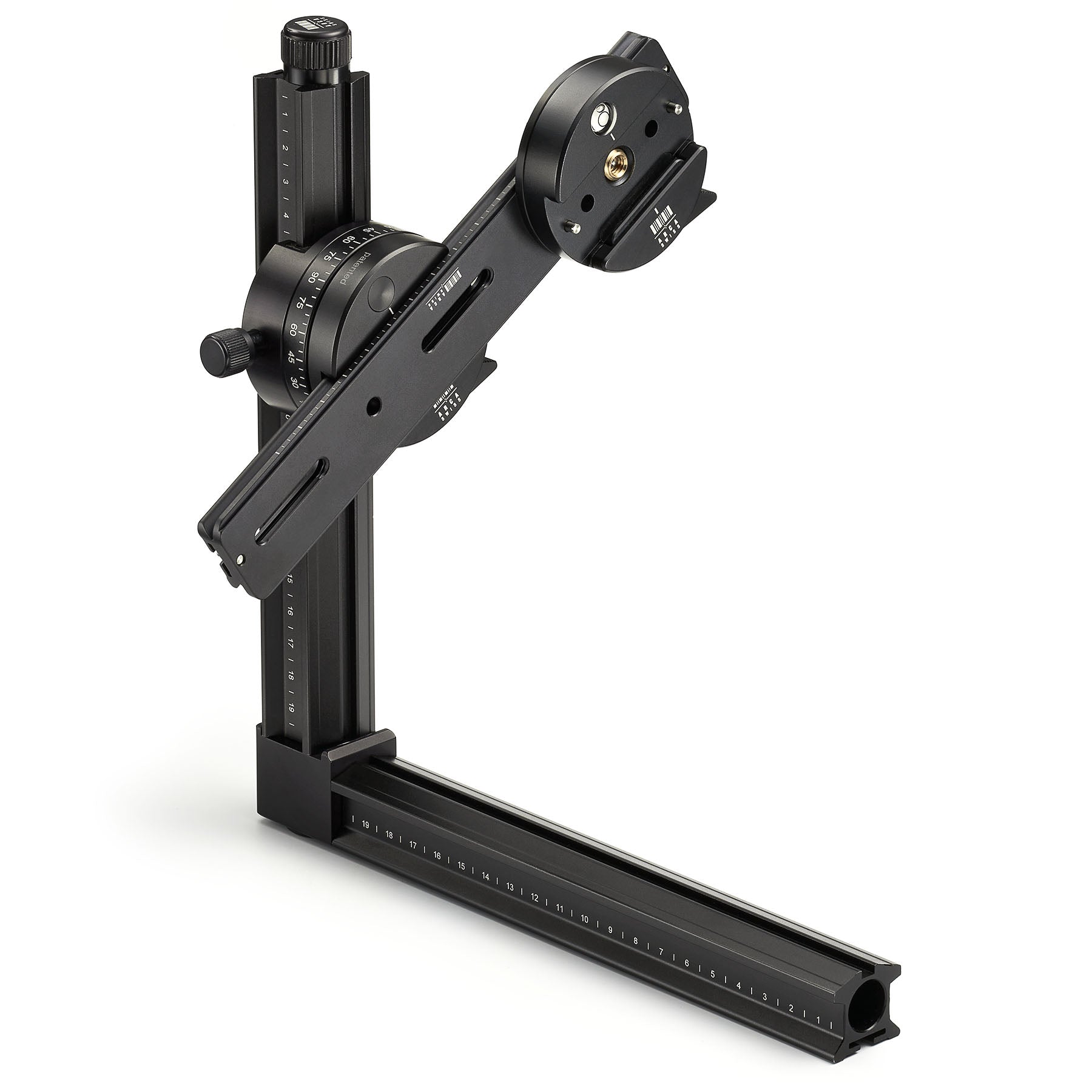 3/4 view of ARCA-SWISS Pan System Pro panoramic accessory with monoballFix quick release nodal rail.