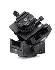 Photo of ARCA-SWISS C1 Cube gp tripod head, with Classic quick release, side view showing 30 degrees of tilt. Featuring micro-metric geared panning or manual free panning. From ARCA-SWISS USA.  SKU: 8501303.1