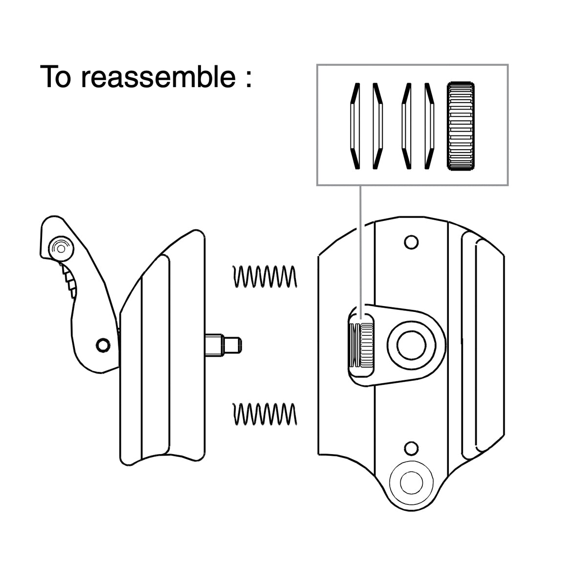 Diagram showing the reassembly order of  the flipLock lever to the flipLock quick release.