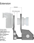 Arca-Swiss Pico view camera dimensions illustration, with minimum and maximum extension data