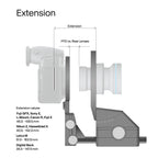 Illustration of ARCA-SWISS Pico View Camera for mirrorless digital cameras with specifications showing minimum and maximum extension data. From ARCA-Swiss USA.