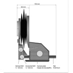 Illustration of ARCA-SWISS Pico View Camera for mirrorless digital cameras with side view, showing dimensions. From ARCA-Swiss USA.