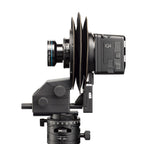 Side view of the Arca-Swiss Pico camera system with a Phase One IQ4 digital back.