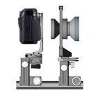 Illustration of ARCA-SWISS F-Universalis DSLR View Camera with side view, detailing Rot afoot. Featuring quick release and Micro-Orbix® tilt. From ARCA-SWISS USA. SKU: 019123-OC