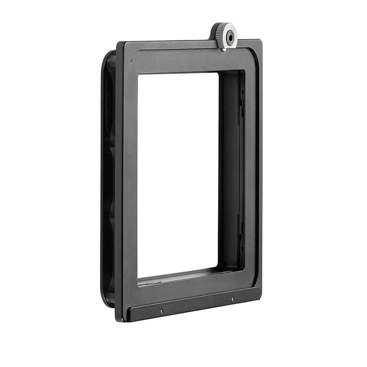 RCA-SWISS RotaMount rotating back accessory, 3/4 view showing quick-lock mounting mechanism