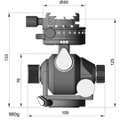 
Illustration of ARCA-SWISS D4 gp geared tripod head with Classic quick release, with specifications for height, width, and weight. Featuring geared panning. From ARCA-SWISS USA.  SKU: 870113