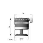 Illustration of ARCA-SWISS monoball® p0 1/4”, 3/8” tripod head with front view, featuring patented aspherical ball, three locking elements, textured locking ring, 90° tilt and 360° top panning. From ARCA-SWISS USA.  SKU: 801211