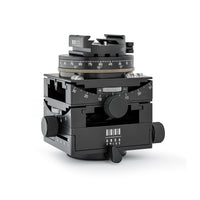 Arca-Swiss C1 Cube cp geared tripod head with flipLock quick release, 3/4 front view photograph in zeroed position, clicPan with panoramic rotator model 8501500.1