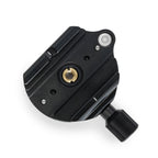 Photo of ARCA-SWISS Classic quick release. Designed to upgrade ARCA-SWISS head with 1/4” or 3/8” threaded plate only. May be used with tripod heads from other brands such as Manfrotto and Gitzo. Classic screw knob locking mechanism. 3/8”-16 with 1/4”-20 bushing adapter. From ARCA-SWISS USA.  SKU:  802002N