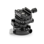 Photo of ARCA-SWISSA Core 60 Leveler geared tripod head with Classic quick release, quartering view, featuring base and top panning and micro-metric movements of +/- 10° in the X/Y axes. From ARCA-SWISS USA. SKU 860102