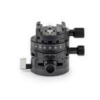 Photo of ARCA-SWISS Core 60 Leveler geared tripod head with Classic quick release, front view, featuring base and top panning and micro-metric movements of +/- 10° in the X/Y axes. From ARCA-SWISS USA. SKU 860102