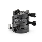 Photo of ARCA-SWISS Core 60 Leveler geared tripod head with Classic quick release, quartering view, featuring base and top panning and micro-metric movements of +/- 10° in the X/Y axes. From ARCA-SWISS USA. SKU 860102