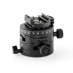 Photo of ARCA-SWISS Core 75 Leveler geared tripod head with flipLock® quick release, quartering view, featuring base and top panning, and micro-metric movements of +/- 15° in the X/Y axes. From ARCA-SWISS USA. SKU: 860113