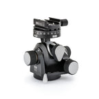 Photo of ARCA-SWISS D4 geared tripod head with Classic quick release, 3/4 front view, featuring manual and geared movements, and dual panning mechanisms. From ARCA-SWISS USA.  SKU: 870103